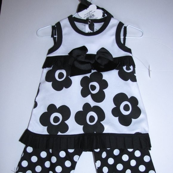 MUD PIE TRES JOLIE BLACK WHITE FLOWER 2 PC OUTFIT - Picture 3 of 4